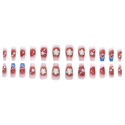 Mid-length floral heart star sweet and cool manicure