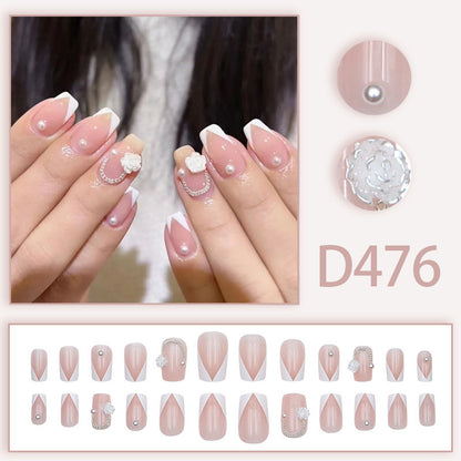 Camellia flower chain pearl manicure