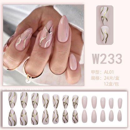 Fashionable and unique ripple glitter pink almond-shaped nail art