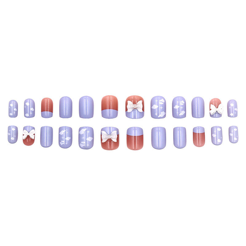 Purple gentle breeze bow-shaped nail art