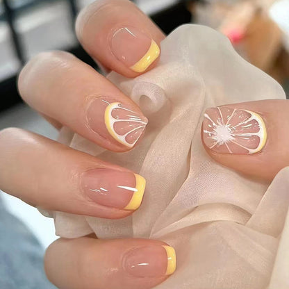 Personalized lemon-colored simple and cute nail art