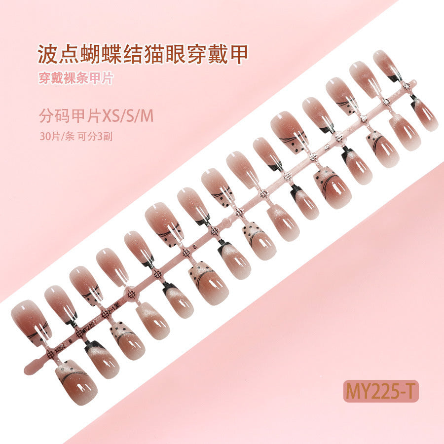 Dot pattern bow cat-eye nail polish