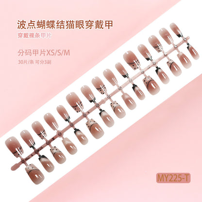 Dot pattern bow cat-eye nail polish