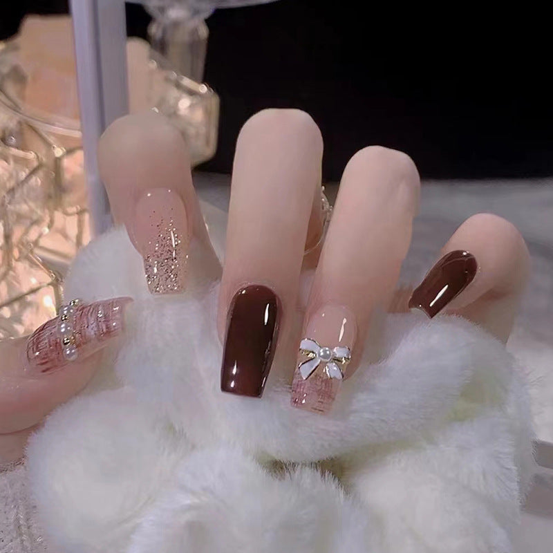 Small fragrance atmosphere-themed diamond-studded butterfly knot pure erotic nail art