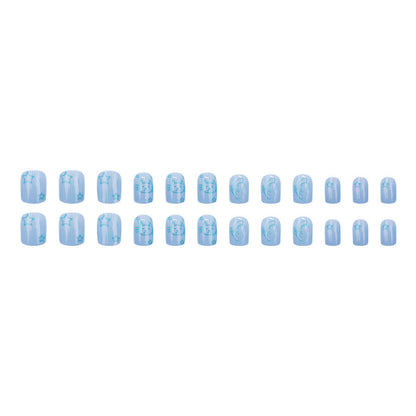 Childish Cute Cat Blue Star Nails