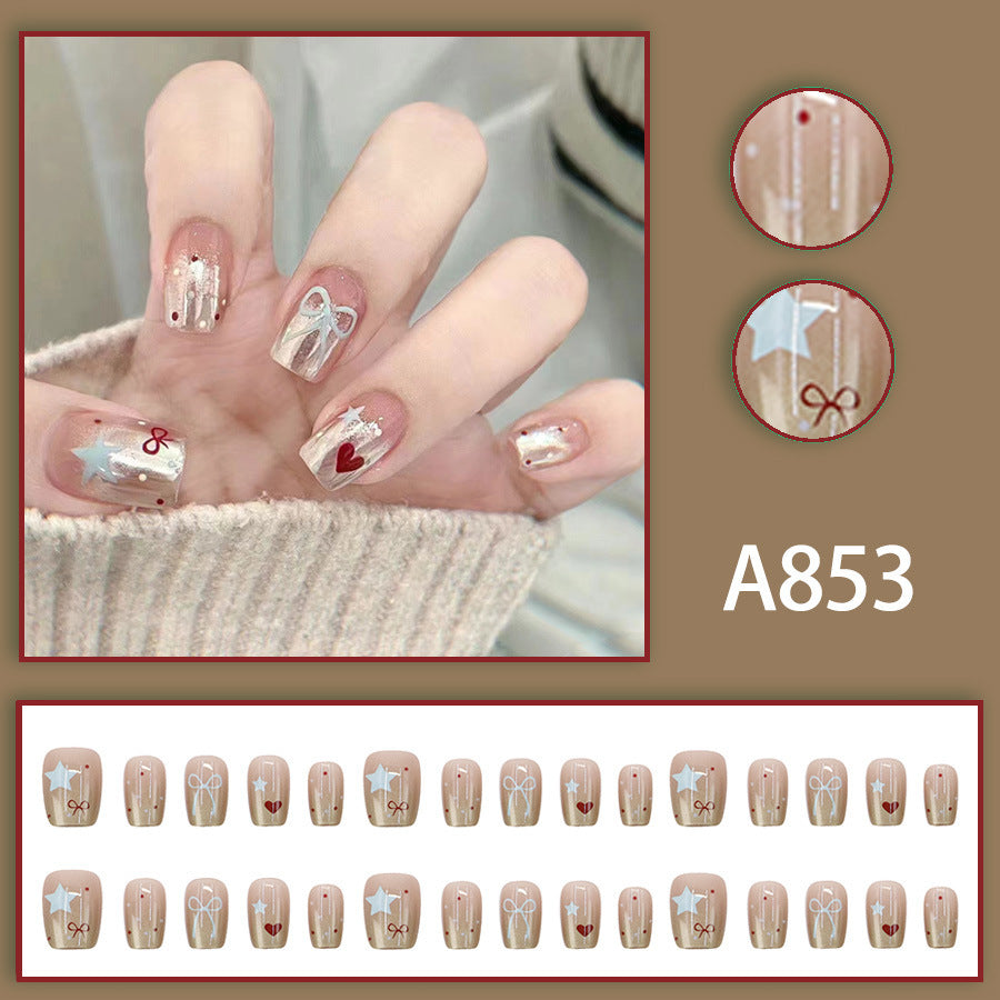 Sweet and cool heart-shaped bow personalized nail art