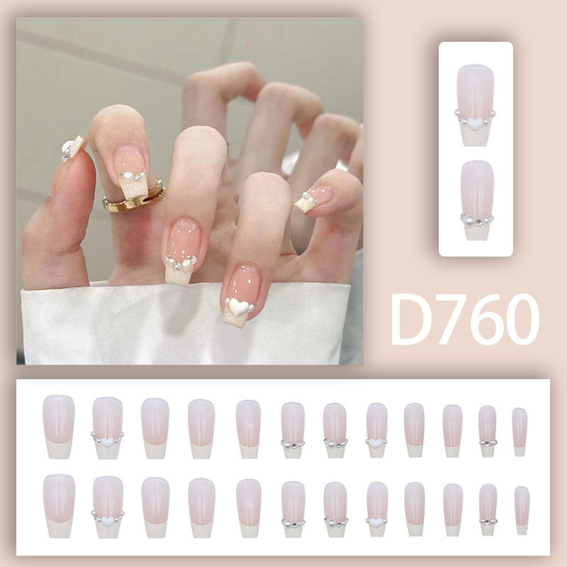 Pearl heart-shaped diamond jewelry for attaching to nails