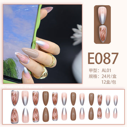 Coffee-colored silver marble-patterned manicure