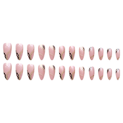 Leopard print French-style hot girl Instagram style almond-shaped nail polish