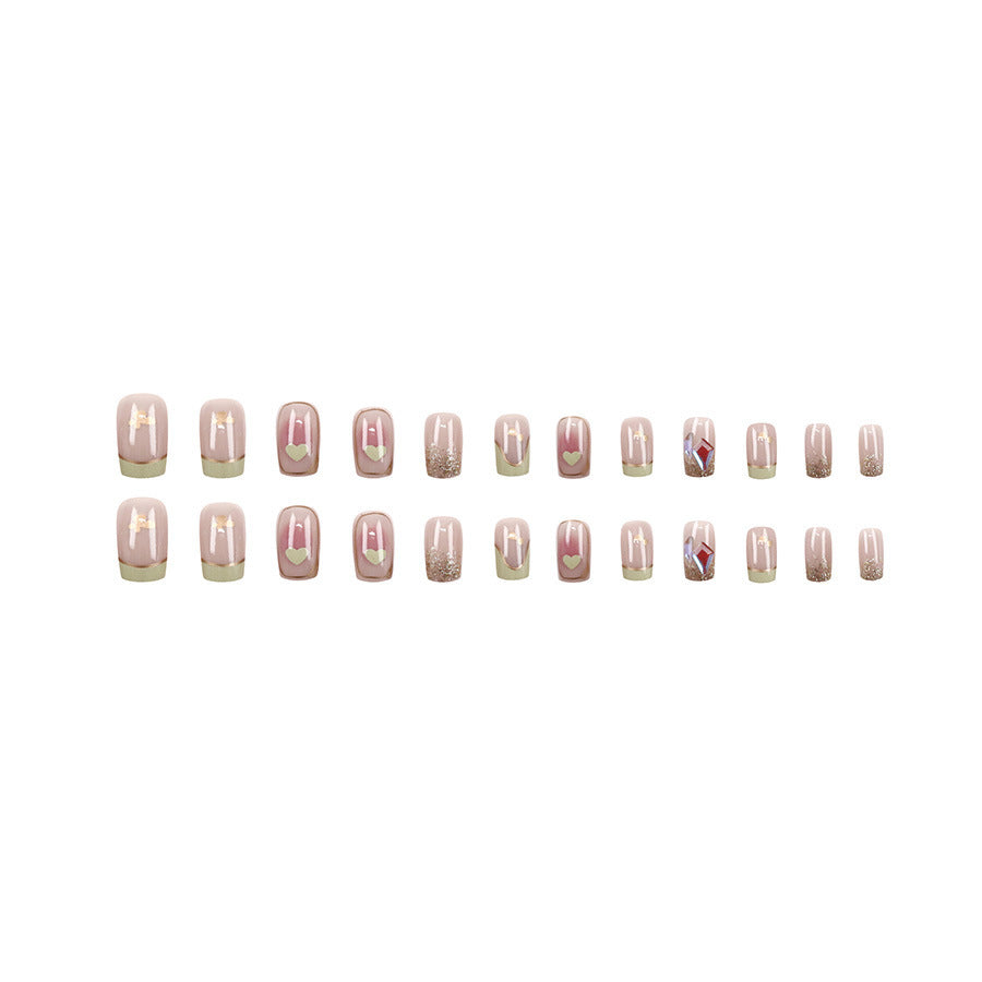 Love-themed sweet diamond style mid-length manicure