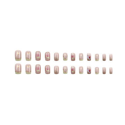 Love-themed sweet diamond style mid-length manicure