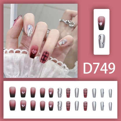 Sweetheart checkered hot girl gradient heart-shaped diamond nail polish