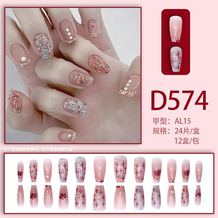 Ins fashion style, small floral patterns, pearls, and sweet nail art