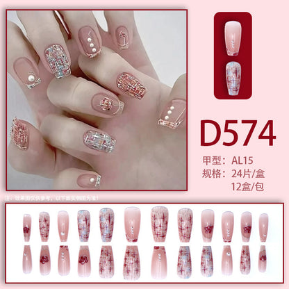 Ins fashion style, small floral patterns, pearls, and sweet nail art